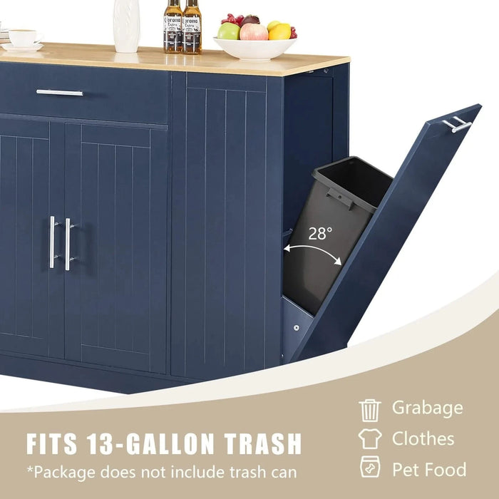 53'' Kitchen Storage Islands with Drawers and Trash Can Storage for Kitchen & Dining. Modern Farmhouse Design, Navy Blue, 53.2'W x 20.9'D x 38.0'H. Default -DTYStore