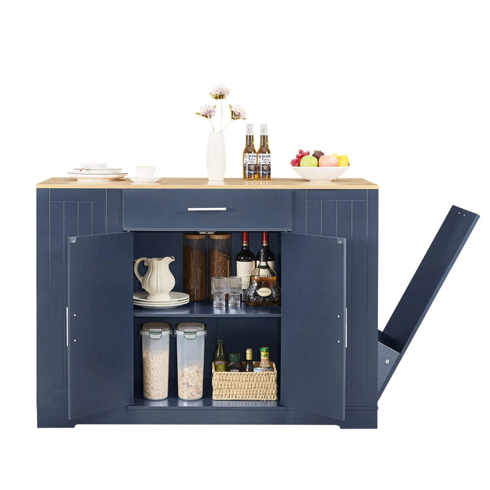 53'' Kitchen Storage Islands with Drawers and Trash Can Storage for Kitchen & Dining. Modern Farmhouse Design, Navy Blue, 53.2'W x 20.9'D x 38.0'H. Default -DTYStore