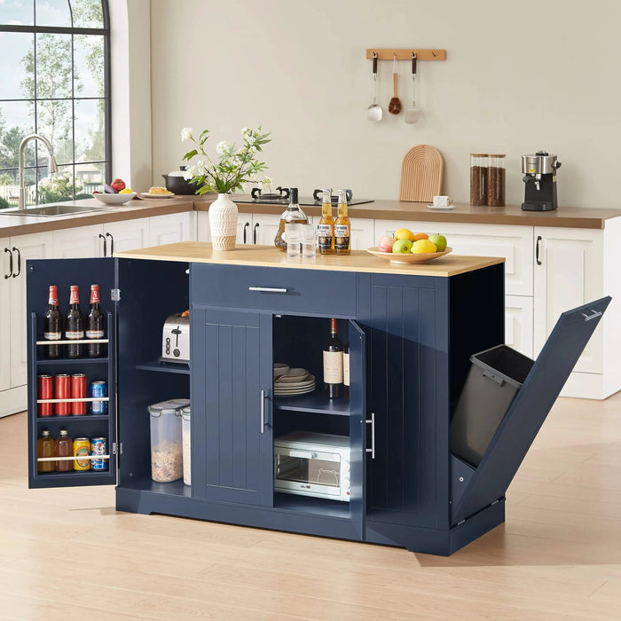 53'' Kitchen Storage Islands with Drawers and Trash Can Storage for Kitchen & Dining. Modern Farmhouse Design, Navy Blue, 53.2'W x 20.9'D x 38.0'H. Default -DTYStore
