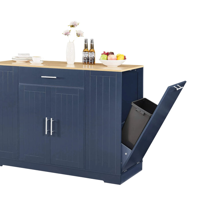 53'' Kitchen Storage Islands with Drawers and Trash Can Storage for Kitchen & Dining. Modern Farmhouse Design, Navy Blue, 53.2'W x 20.9'D x 38.0'H. Default -DTYStore