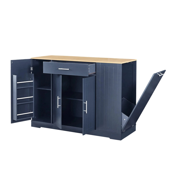 53'' Kitchen Storage Islands with Drawers and Trash Can Storage for Kitchen & Dining. Modern Farmhouse Design, Navy Blue, 53.2'W x 20.9'D x 38.0'H. Default -DTYStore