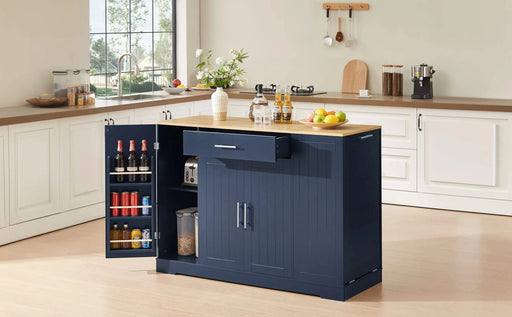 53'' Kitchen Storage Islands with Drawers and Trash Can Storage for Kitchen & Dining. Modern Farmhouse Design, Navy Blue, 53.2'W x 20.9'D x 38.0'H. Default -DTYStore