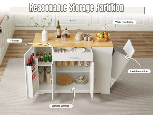 53'' Kitchen Storage Islands with Drawers and Trash Can Storage for Kitchen & Dining. Modern Farmhouse Design, White, 53.2'W x 20.9'D x 38.0'H. Default -DTYStore