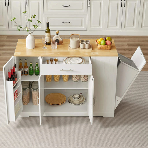 53'' Kitchen Storage Islands with Drawers and Trash Can Storage for Kitchen & Dining. Modern Farmhouse Design, White, 53.2'W x 20.9'D x 38.0'H. Default -DTYStore