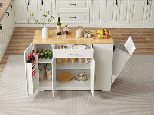53'' Kitchen Storage Islands with Drawers and Trash Can Storage for Kitchen & Dining. Modern Farmhouse Design, White, 53.2'W x 20.9'D x 38.0'H. Default -DTYStore