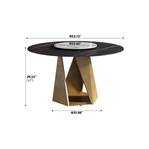 53' Round Marble Dining Table with Bronze Iron Metal Base, Artificial Marble for 6 People, 23.62'White Artificial Stone Turntable,Black&White (Dining Table Only) Default -DTYStore