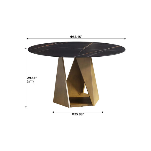 53' Round Marble Dining Table with Bronze Iron Metal Base, Artificial Marble for 6 People, Dining Room/Living Room Kitchen Dining Table,White (Dining Table Only) Default -DTYStore