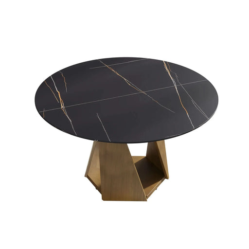 53' Round Marble Dining Table with Bronze Iron Metal Base, Artificial Marble for 6 People, Dining Room/Living Room Kitchen Dining Table,White (Dining Table Only) Default -DTYStore