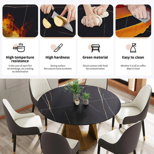 53' Round Marble Dining Table with Bronze Iron Metal Base, Artificial Marble for 6 People, Dining Room/Living Room Kitchen Dining Table,White (Dining Table Only) Default -DTYStore