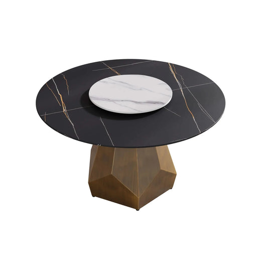 53' Round Marble Dining Table with Metal Base, Artificial Marble for 6 People, 23.62'White Artificial Stone Turntable,Black&White (Dining Table Only) Default -DTYStore