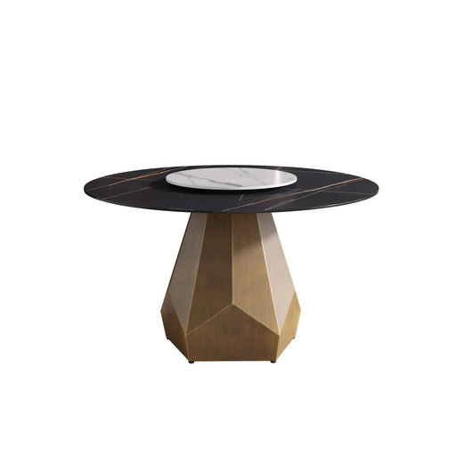 53' Round Marble Dining Table with Metal Base, Artificial Marble for 6 People, 23.62'White Artificial Stone Turntable,Black&White (Dining Table Only) Default -DTYStore