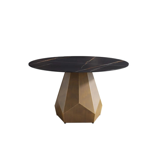 53' Round Marble Dining Table with Metal Base, Artificial Marble for 6 People, Dining Room/Living Room Kitchen Dining Table,Black (Dining Table Only) Default -DTYStore