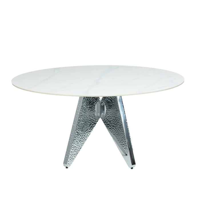 53' Round Marble Dining Table with Silver Stainless Steel Design Base, Artificial Marble for 6 People, 23.62'White Artificial Stone Turntable,White (Dining Table Only) Default -DTYStore