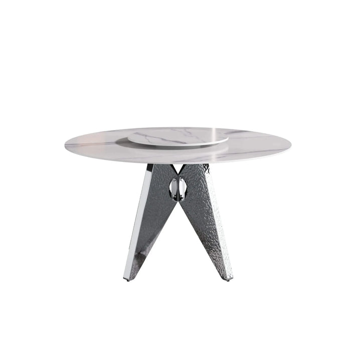 53' Round Marble Dining Table with Silver Stainless Steel Design Base, Artificial Marble for 6 People, 23.62'White Artificial Stone Turntable,White (Dining Table Only) Default -DTYStore