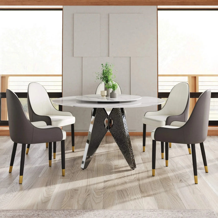 53' Round Marble Dining Table with Silver Stainless Steel Design Base, Artificial Marble for 6 People, 23.62'White Artificial Stone Turntable,White (Dining Table Only) Default -DTYStore