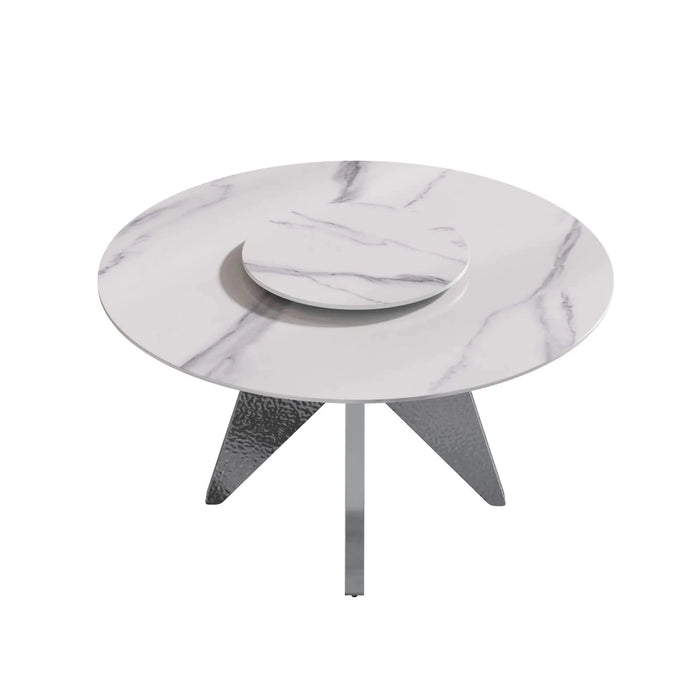 53' Round Marble Dining Table with Silver Stainless Steel Design Base, Artificial Marble for 6 People, 23.62'White Artificial Stone Turntable,White (Dining Table Only) Default -DTYStore