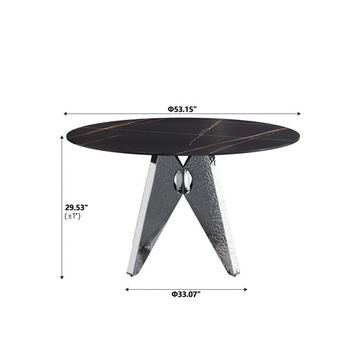 53' Round Marble Dining Table with Silver Stainless Steel Design Base, Artificial Marble for 6 People, Dining Room/Living Room Kitchen Dining Table,Black (Dining Table Only) Default -DTYStore