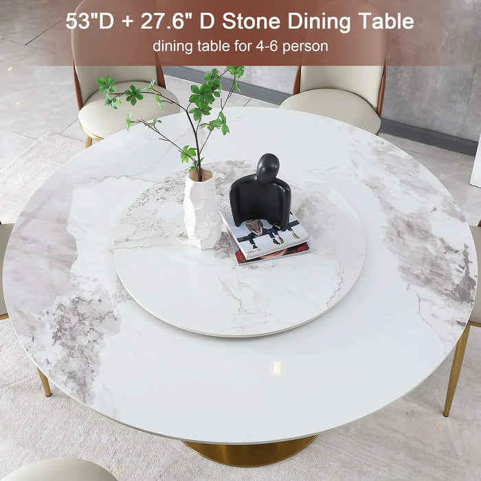 53' Round Modern Marble Dining Table with Lazy Susan, Sintered Stone Top for Kitchen, Dining Room, Dinette, Space Saving Design(Table Only) Default -DTYStore