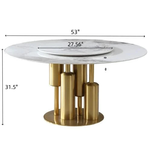 53' Round Modern Marble Dining Table with Lazy Susan, Sintered Stone Top for Kitchen, Dining Room, Dinette, Space Saving Design(Table Only) Default -DTYStore