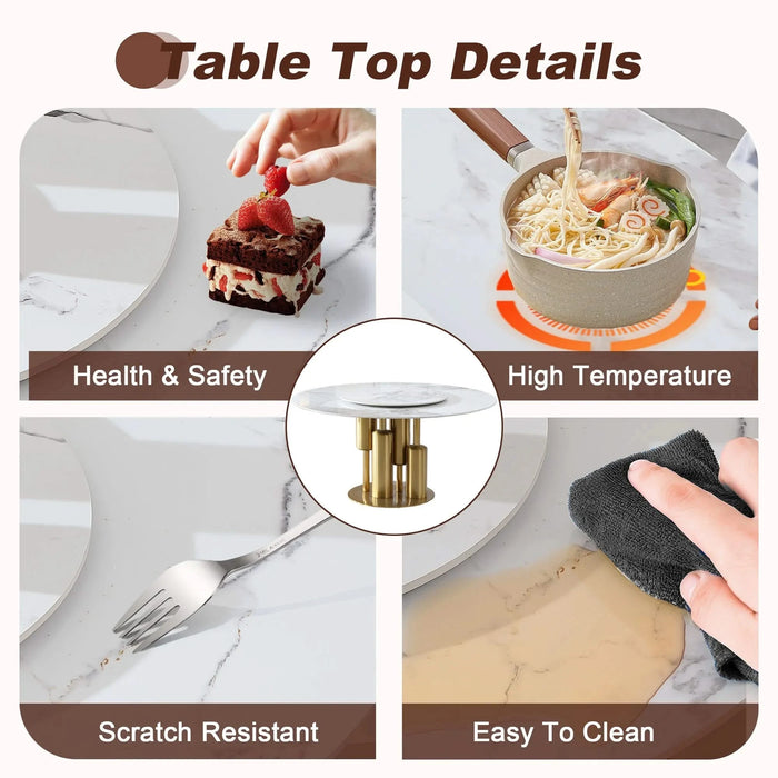 53' Round Modern Marble Dining Table with Lazy Susan, Sintered Stone Top for Kitchen, Dining Room, Dinette, Space Saving Design(Table Only) Default -DTYStore