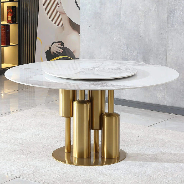 53' Round Modern Marble Dining Table with Lazy Susan, Sintered Stone Top for Kitchen, Dining Room, Dinette, Space Saving Design(Table Only) Default -DTYStore