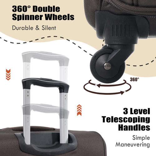 Softside Luggage Expandable 3 Piece Set Suitcase with Duffel Bag Upright Spinner Softshell Lightweight Luggage Travel Set - Image 92