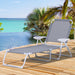 Outsunny Folding Chaise Lounge, Outdoor Sun Tanning Chair, 4-Position Reclining Back, Armrests, Metal Frame and Mesh Fabric for Beach, Yard, Patio, Gray - DTYStore
