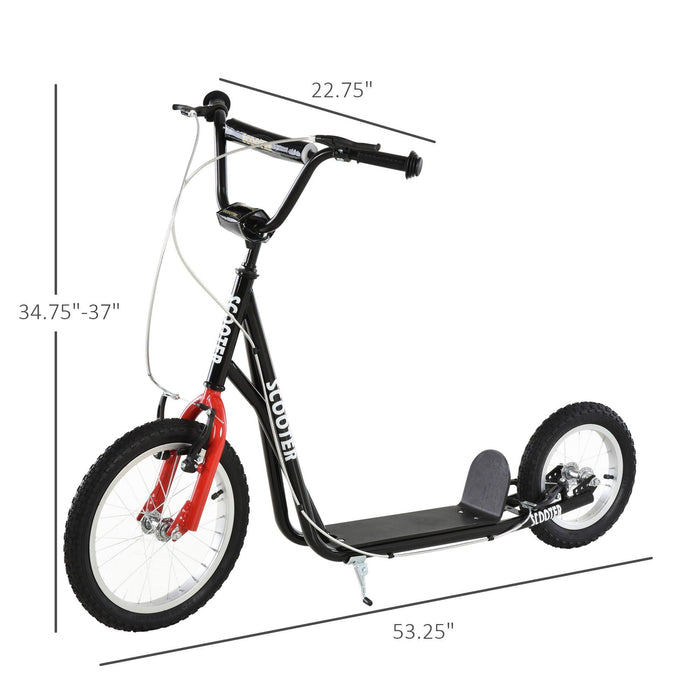 Youth Scooter, Teens Kick Scooter, Adjustable Handlebar Ride On Toy for 5+ with 16" Front and 12" Rear Dual Brakes Inflatable Wheels, Black - DTYStore