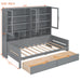 Twin Size Wooden Daybed with Glass-Door Storage Cabinets, Built-in LED Lighting and Shelves, Gray - DTYStore