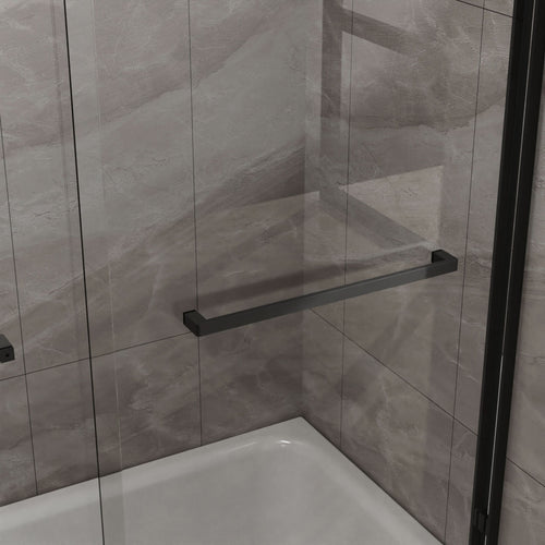 Goodyo Double Sliding Bathtub Shower Door with SGCC Clear Tempered Glass, Matte Black, 58 in. W x 60 in. H - Image 9