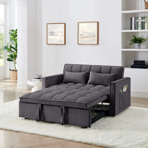 54.33 inch versatile foldable sofa bed in 3 lengths, modern sofa sofa sofa velvet pull-out bed, adjustable back (GRAY) Default -DTYStore