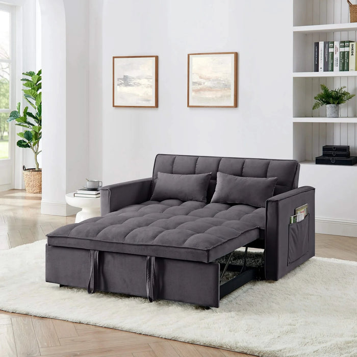 54.33 inch versatile foldable sofa bed in 3 lengths, modern sofa sofa sofa velvet pull-out bed, adjustable back (GRAY) Default -DTYStore