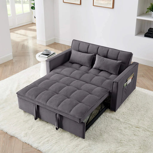 54.33 inch versatile foldable sofa bed in 3 lengths, modern sofa sofa sofa velvet pull-out bed, adjustable back (GRAY) Default -DTYStore