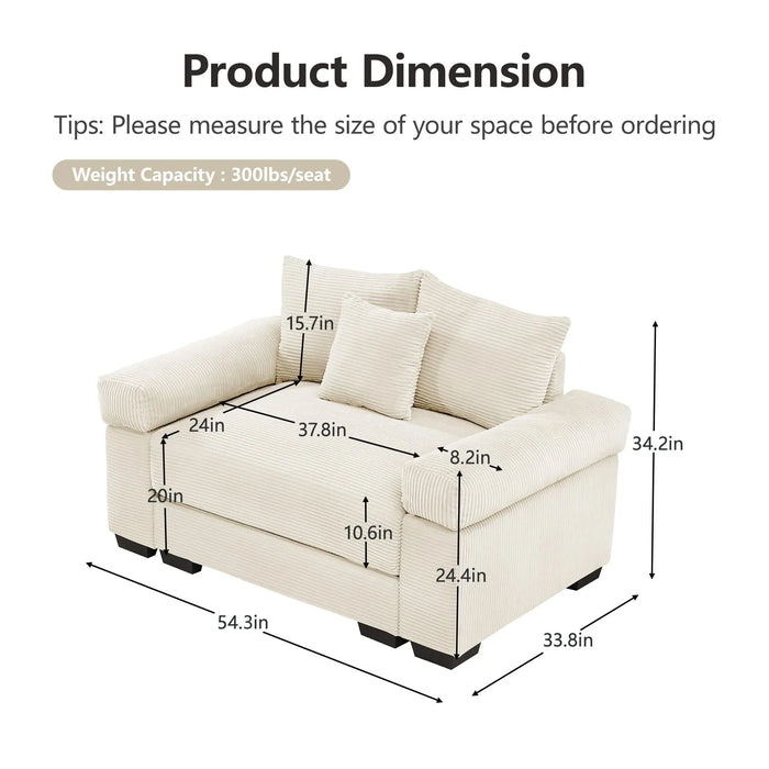 54.3' Oversized Cloud Modular Sectional Couch,Extra-Thick Armrests Good Resilience Cushions Ergonomic Design Premium Soft Corduroy Fabric,Easy Assembly For Living Rooms Study,Cream Default -DTYStore