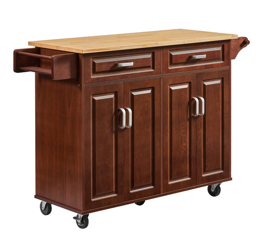 54'' Portable Kitchen Island Cart on Wheels Wood Storage Cabinet with 2 Drawers, Spice Rack & Towel Rack, Walnut 53.78''W x 18.11''D x 35.47''H. Default -DTYStore