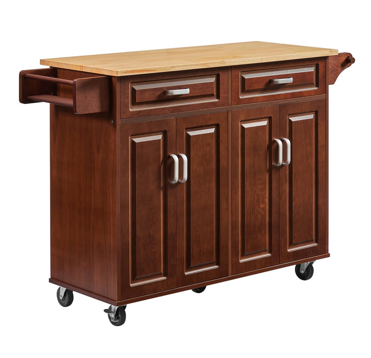 54'' Portable Kitchen Island Cart on Wheels Wood Storage Cabinet with 2 Drawers, Spice Rack & Towel Rack, Walnut 53.78''W x 18.11''D x 35.47''H. Default -DTYStore