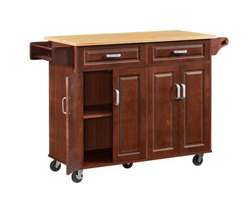54'' Portable Kitchen Island Cart on Wheels Wood Storage Cabinet with 2 Drawers, Spice Rack & Towel Rack, Walnut 53.78''W x 18.11''D x 35.47''H. Default -DTYStore