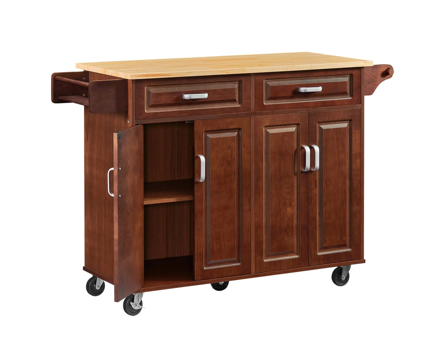 54'' Portable Kitchen Island Cart on Wheels Wood Storage Cabinet with 2 Drawers, Spice Rack & Towel Rack, Walnut 53.78''W x 18.11''D x 35.47''H. Default -DTYStore