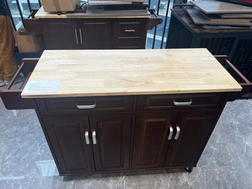 54'' Portable Kitchen Island Cart on Wheels Wood Storage Cabinet with 2 Drawers, Spice Rack & Towel Rack, Walnut 53.78''W x 18.11''D x 35.47''H. Default -DTYStore