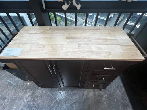 54 inch Portable Wooden Kitchen Island Cart Large Capacity with 3 drawers Drop-Leaf Table Spice Rack & Towel Rack for Small Spaces. Default -DTYStore