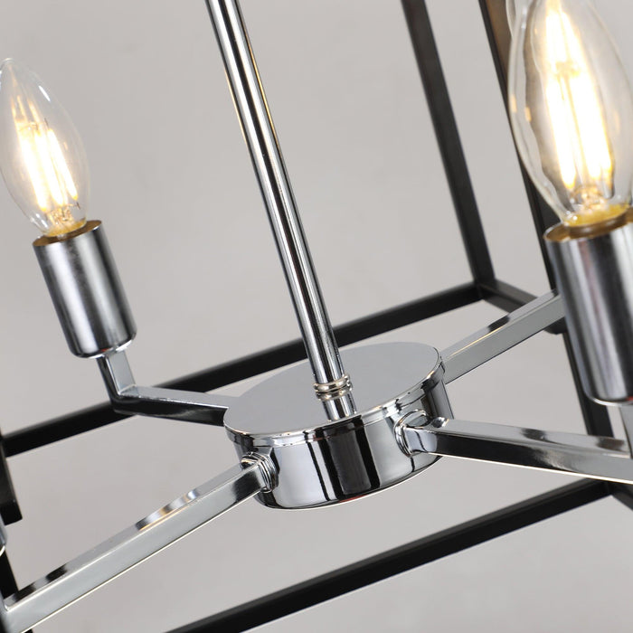 8-Lights Lantern Tiered Pendant Light Fixtures, Industrial Farmhouse Hanging Chandelier for Entryway, Foyer, Living Room, Kitchen Island, Staircase(Black & Silver)