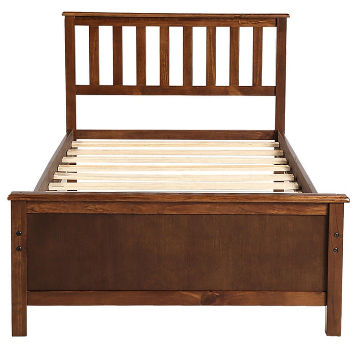 Twin Size Wood Platform Bed with Headboard,Footboard and Wood Slat Support, Walnut - DTYStore