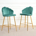 Shell shape green velvet bar chair, gold-plated metal chair legs, suitable for coffee shop, bar, restaurant (set of 2) - DTYStore