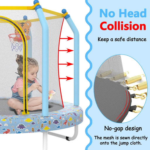 55-inch Trampoline for Kids Indoor & Outdoor Small Toddler Trampoline with Basketball Hoop Default -DTYStore