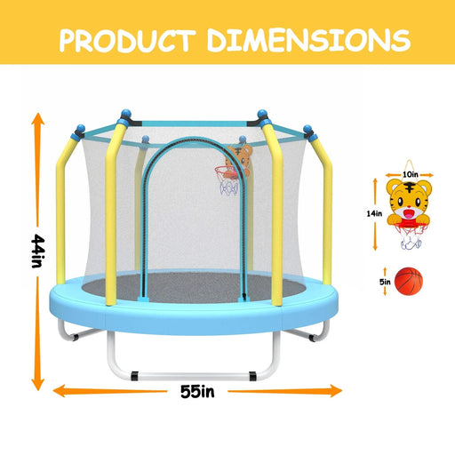 55-inch Trampoline for Kids Indoor & Outdoor Small Toddler Trampoline with Basketball Hoop Default -DTYStore