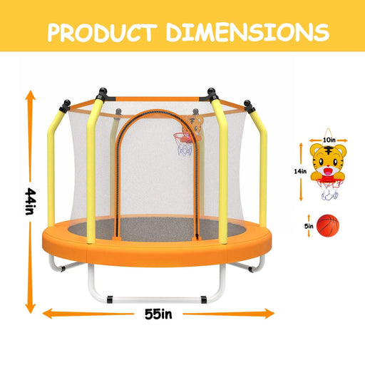 55-inch Trampoline for Kids Indoor & Outdoor Small Toddler Trampoline with Basketball Hoop Default -DTYStore