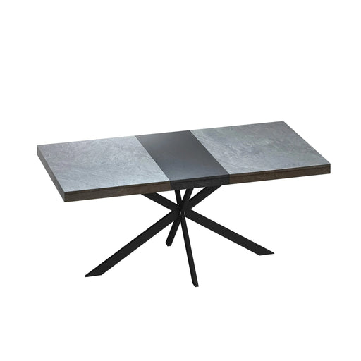 55.11' -70.86'Retro Rectangular Stretch Dining Table,Dark Grey stone Top And Black Relief Plate, Black Fine Sand Cross Iron Foot Base Dining Table, With Storage Box. Default -DTYStore