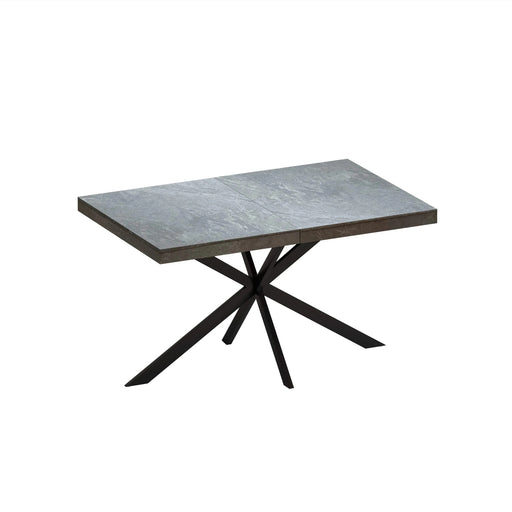 55.11' -70.86'Retro Rectangular Stretch Dining Table,Dark Grey stone Top And Black Relief Plate, Black Fine Sand Cross Iron Foot Base Dining Table, With Storage Box. Default -DTYStore