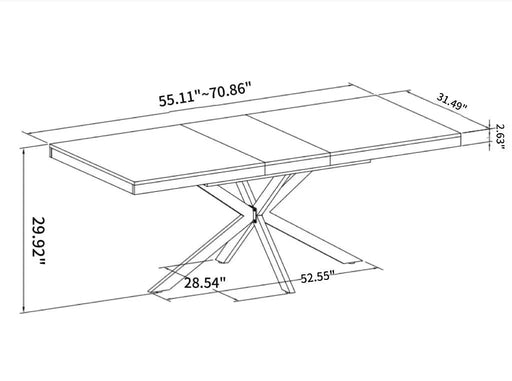 55.11' -70.86'Retro Rectangular Stretch Dining Table,Dark Grey stone Top And Black Relief Plate, Black Fine Sand Cross Iron Foot Base Dining Table, With Storage Box. Default -DTYStore