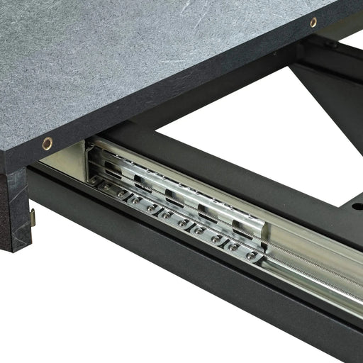 55.11' -70.86'Retro Rectangular Stretch Dining Table,Dark Grey stone Top And Black Relief Plate, Black Fine Sand Cross Iron Foot Base Dining Table, With Storage Box. Default -DTYStore